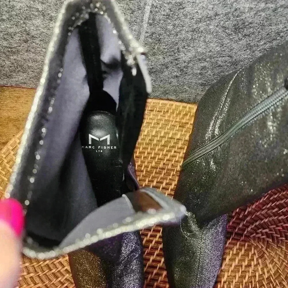 Marc Fisher Kellen High Heel Sock Booties Sparkle Glitter Silver Metallic size 8 - Picture 6 of 9